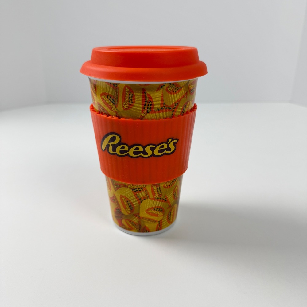 Reese's Peanut Butter Cup Ceramic Travel‎ Coffee Mug Silicone Lid & Grip Galerie